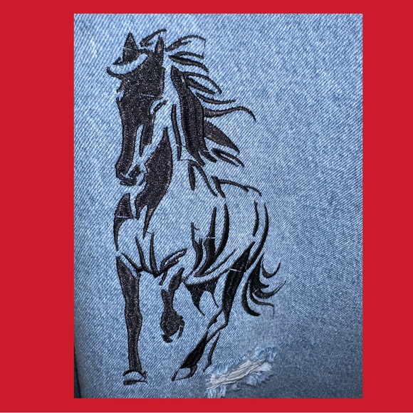 Horse Lover Embroidered Light Denim Distressed Long Sleeve Shirt - Picture 6 of 9